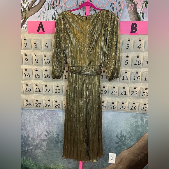 DKNY Faux-Wrap Metallic Balloon-Sleeve Dress - Picture 5 of 6